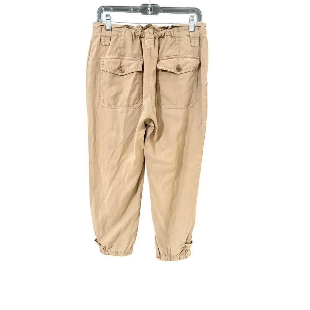 Banana Republic Women Khaki Lyocell Linen Utility Paperbag Pants Size 6 Tan